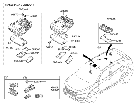 2015 Hyundai Tucson Overhead Console Lamp Assembly Diagram for 92810-D3010-YAK