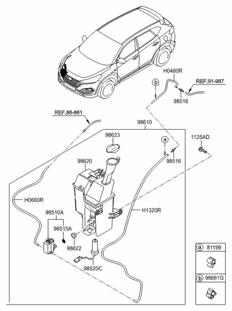 2016 Hyundai Tucson Windshield Washer Reservoir Assembly Diagram for 98620-D3100