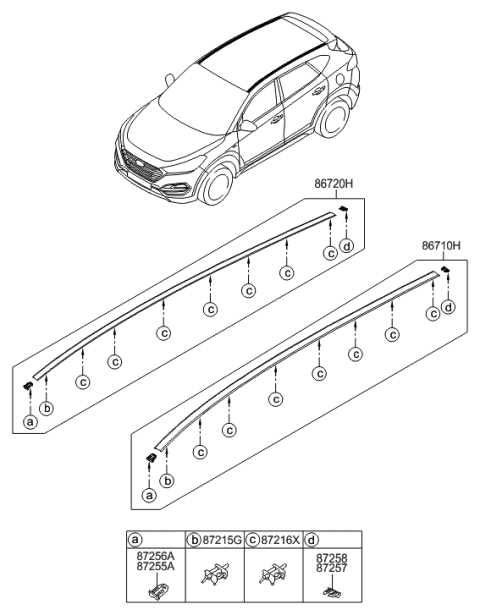 2017 Hyundai Tucson Clip-Roof MOULDING Diagram for 87219-D3000