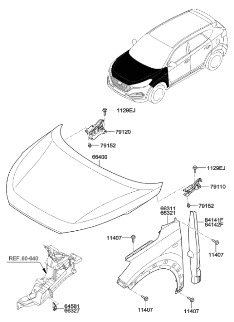 2017 Hyundai Tucson Gas Fender & Hood Panel Diagram