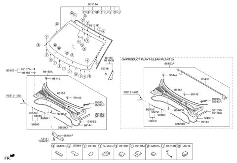 2017 Hyundai Tucson Windshield Glass Assembly Diagram for 86111-D3060