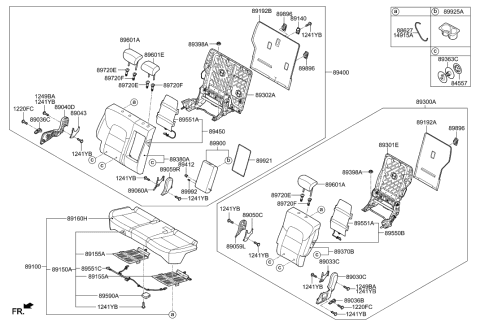 2017 Hyundai Tucson Rear Seat Cushion Covering Assembly Diagram for 89170-D3000-T8R