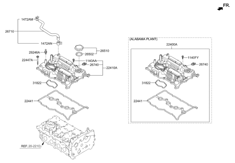2020 Hyundai Sonata Hybrid Plate-Baffle Diagram for 22401-2B600