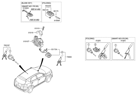 2015 Hyundai Tucson Key & Cylinder Set Diagram