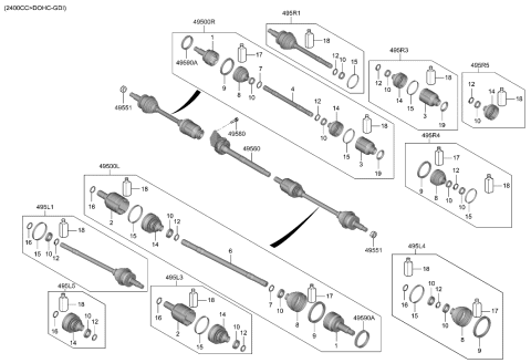 2015 Hyundai Tucson Bearing Bracket & Shaft Assembly Diagram for 49560-D3100