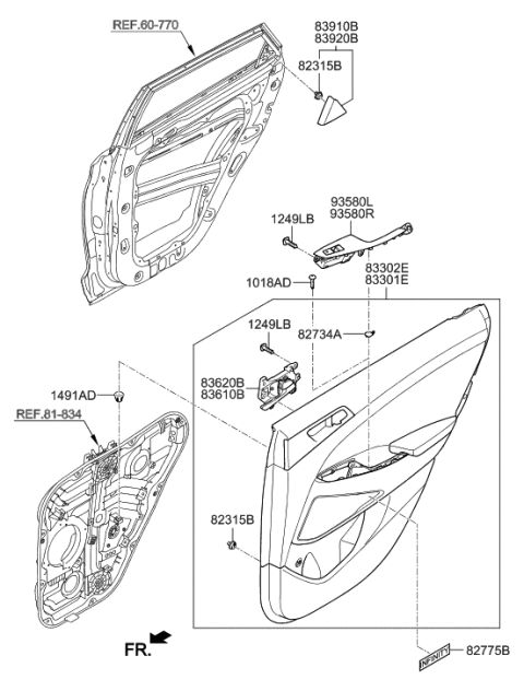 2014 Hyundai Santa Fe Sport Rear Power Window Sub Switch Assembly, Right Diagram for 93580-D3100-4X