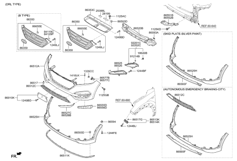 2015 Hyundai Tucson Radiator Grille Assembly Diagram for 86350-D3000-RAM