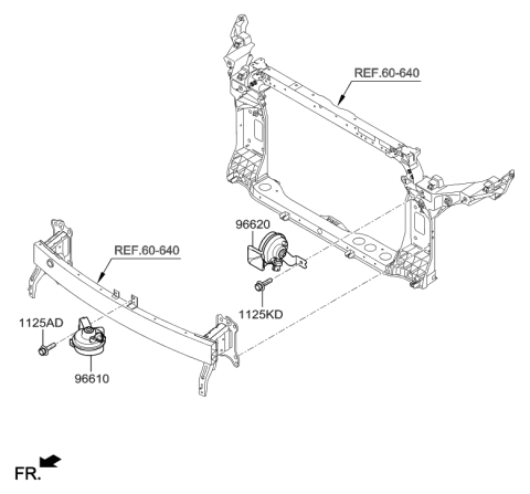 2014 Hyundai Santa Fe Sport Horn Assembly-High Pitch Diagram for 96621-D3000