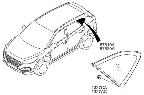 2020 Hyundai Sonata Hybrid Glass & MOULDING Assembly-Quarter Diagram for 87820-D3010