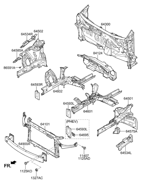 2020 Hyundai Ioniq Panel Complete-Dash Diagram for 64300-G2100