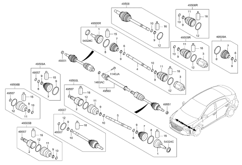 2021 Hyundai Ioniq Bearing Bracket & Shaft Assembly Diagram for 49560-G2000