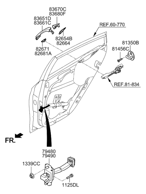 2023 Hyundai Santa Cruz Rear Door Outside Grip, Left Diagram for 83651-G2010