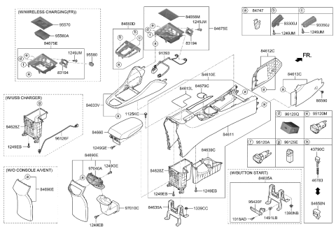 2021 Hyundai Ioniq Console Armrest Assembly Diagram for 84660-G2000-T9Y