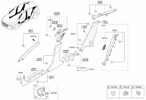 2020 Hyundai Ioniq Hybrid Interior Side Trim Diagram