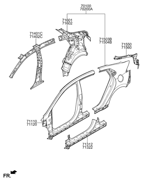 2020 Hyundai Ioniq PANEL ASSY-QTR COMPLETE,LH Diagram for 70100-G2A20