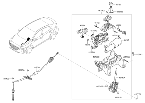 2022 Hyundai Ioniq Automatic Transmission Lever Cable Assembly Diagram for 46790-G2100