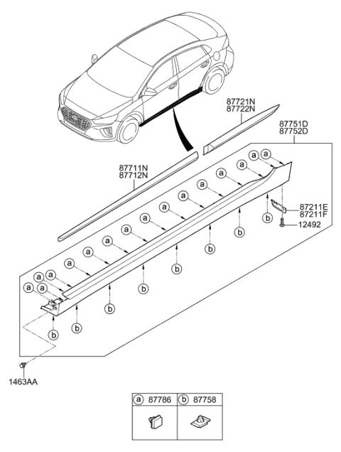 2020 Hyundai Ioniq Hybrid Body Side Moulding Diagram