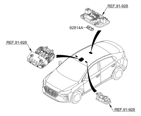 2020 Hyundai Ioniq Hybrid Sunvisor & Head Lining Diagram 2