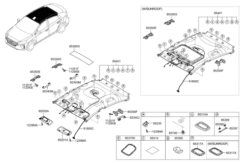 2020 Hyundai Ioniq Sunvisor & Head Lining Diagram 1