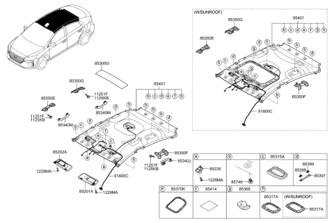 2020 Hyundai Ioniq Hybrid Sunvisor & Head Lining Diagram 1