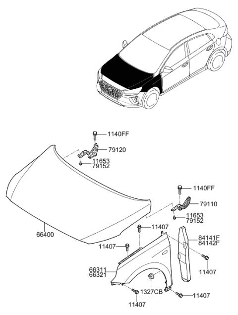 2021 Hyundai Ioniq Fender & Hood Panel Diagram