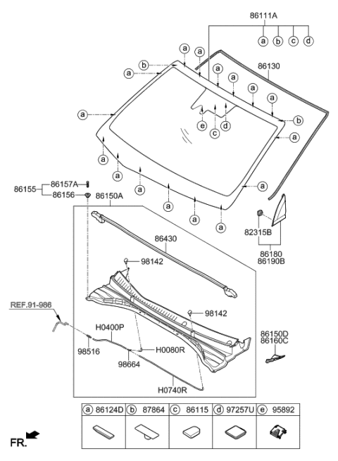 2021 Hyundai Ioniq Hybrid Windshield Glass Diagram