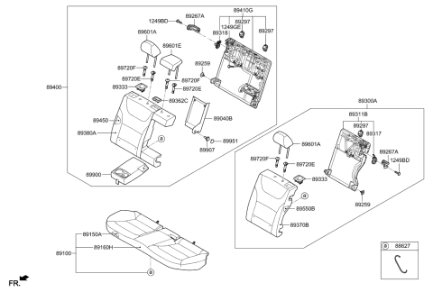 2015 Hyundai Azera Rear Seat Back Armrest Assembly Diagram for 89900-G2000-WSC