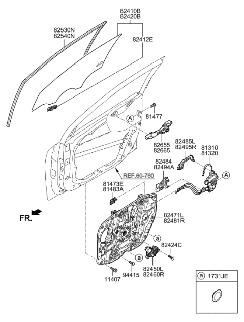 2021 Hyundai Ioniq Front Door Window Regulator & Glass Diagram