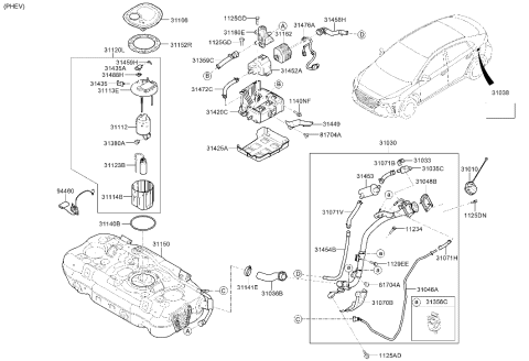 2020 Hyundai Ioniq Label-Fuel Filler Door Diagram for 31038-G2000