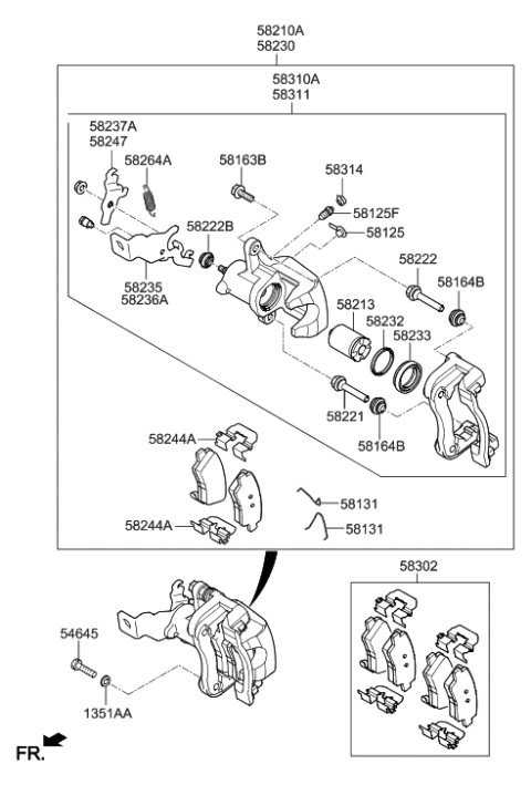 2023 Hyundai Santa Cruz CALIPER Kit-RR Brake,LH Diagram for 58310-G2A70