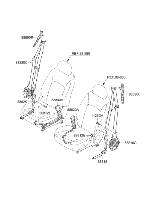 2018 Hyundai Genesis G90 Front Seat Belt Assembly Right Diagram for 88820-D2500-VHC