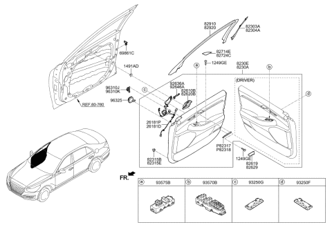 2017 Hyundai Genesis G90 Cover Assembly-Front Door Frame Inner,RH Diagram for 82920-D2000-NNB