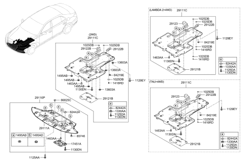 2018 Hyundai Genesis G90 Panel-Under Cover Front Diagram for 29111-D2000