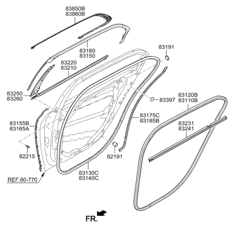 2017 Hyundai Genesis G90 Rear Door Moulding Diagram