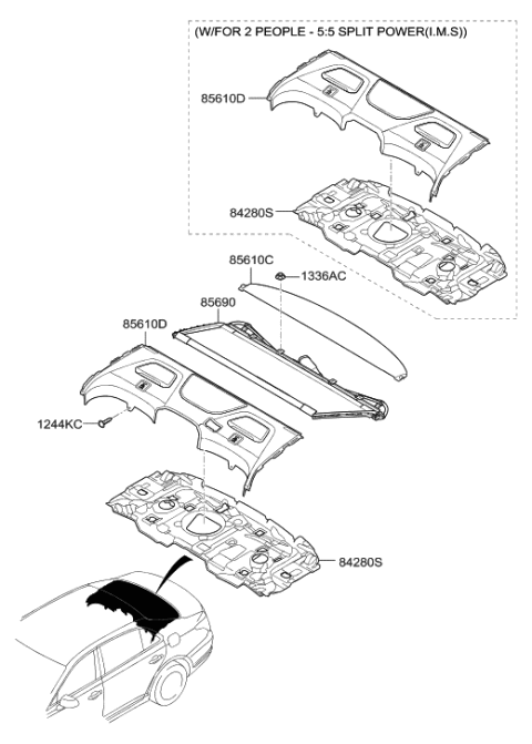 2019 Hyundai Genesis G90 Trim Assembly-Package Tray Front Diagram for 85620-D2550-NNB