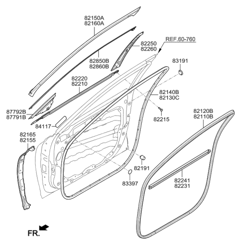 2017 Hyundai Genesis G90 Front Door Moulding Diagram