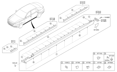 2019 Hyundai Genesis G90 Body Side Moulding Diagram