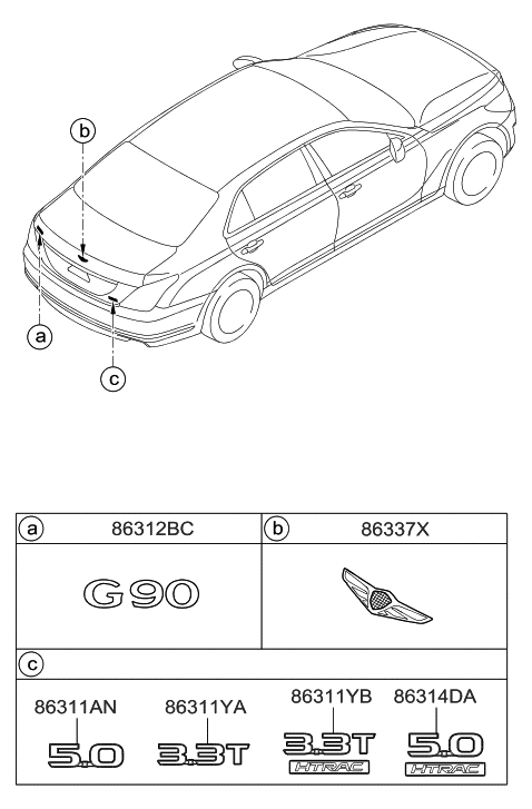 2019 Hyundai Genesis G90 3.3T Htrac Trunk Emblem Diagram for 86311-D2100