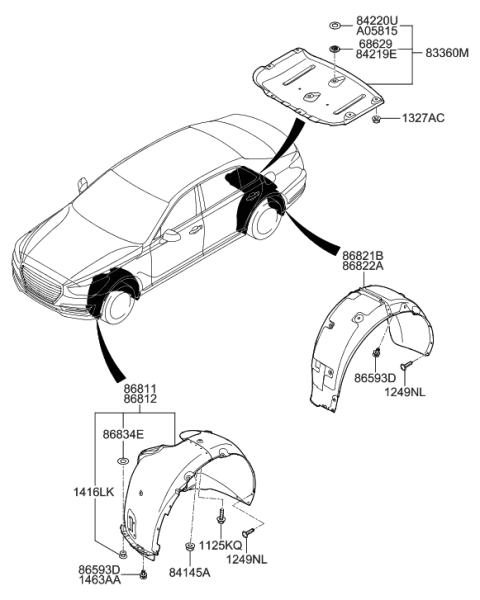 2017 Hyundai Genesis G90 Rear Wheel Guard Assembly,Left Diagram for 86821-D2000