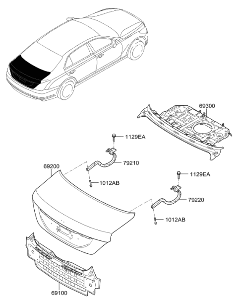 2017 Hyundai Genesis G90 Back Panel & Trunk Lid Diagram