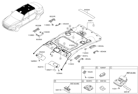 2019 Hyundai Genesis G90 Sun Visor Assembly, Left Diagram for 85201-D2620-SH2