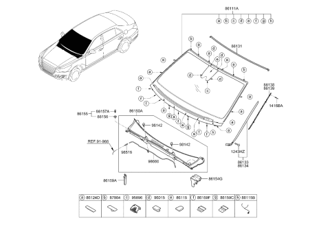 2017 Hyundai Genesis G90 Bracket-Wind Shield Molding Mounting,RH Diagram for 86138-D2000