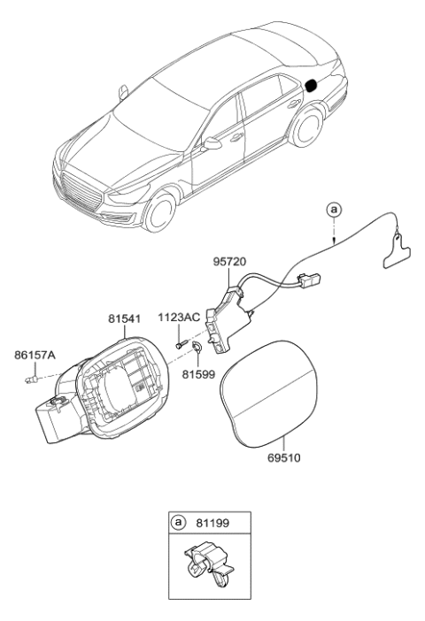 2019 Hyundai Genesis G90 Fuel Filler Door Assembly Diagram for 69510-D2000