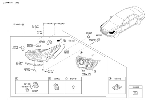 2019 Hyundai Genesis G90 Bracket-HEADLAMP Mounting Support,RH Diagram for 92198-B1000