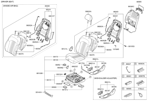 2017 Hyundai Genesis G90 Heater-Front Seat Back Diagram for 88395-D2100