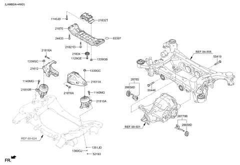 2018 Hyundai Genesis G90 Crossmember Assembly-Transmission Mounting Diagram for 21855-B1300