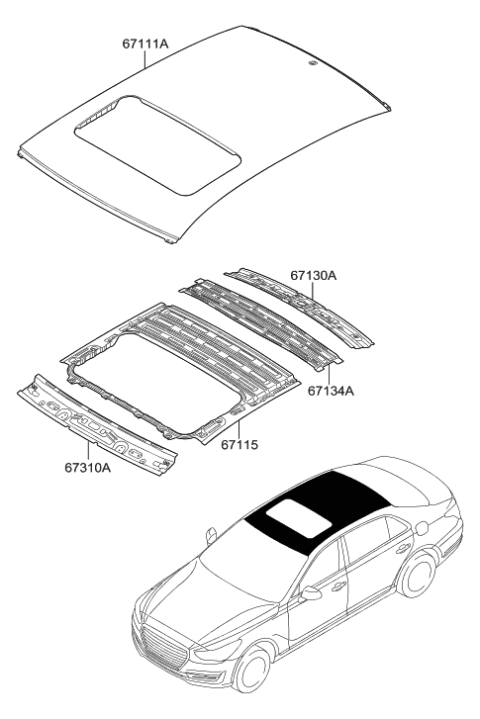 2018 Hyundai Genesis G90 Rail Assembly-Roof Front Diagram for 67121-D2050