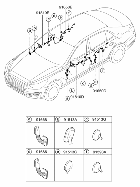 2017 Hyundai Genesis G90 Wiring Assembly-Front Door(Passenger) Diagram for 91610-D2040