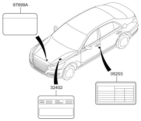 2017 Hyundai Genesis G90 Label-Refrigerant Diagram for 97699-D2050