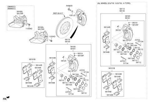 2017 Hyundai Genesis G90 CALIPER Kit-Brake,LH Diagram for 58180-D2B10
